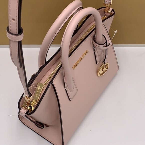 Michael Kors Avril Small Leather Top-Zip Satchel Powder Blush color - Picture 8 of 15